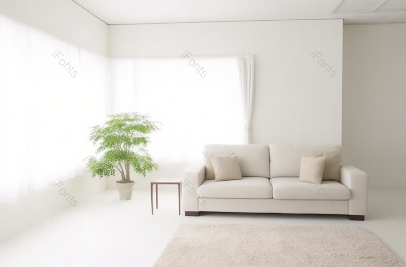 白色简约风室内装修阳光光线窗帘绿植盆栽和沙发室内无人场景图像摄影,高清,摄影图,摄影图片,图片大全,摄影图免费下载